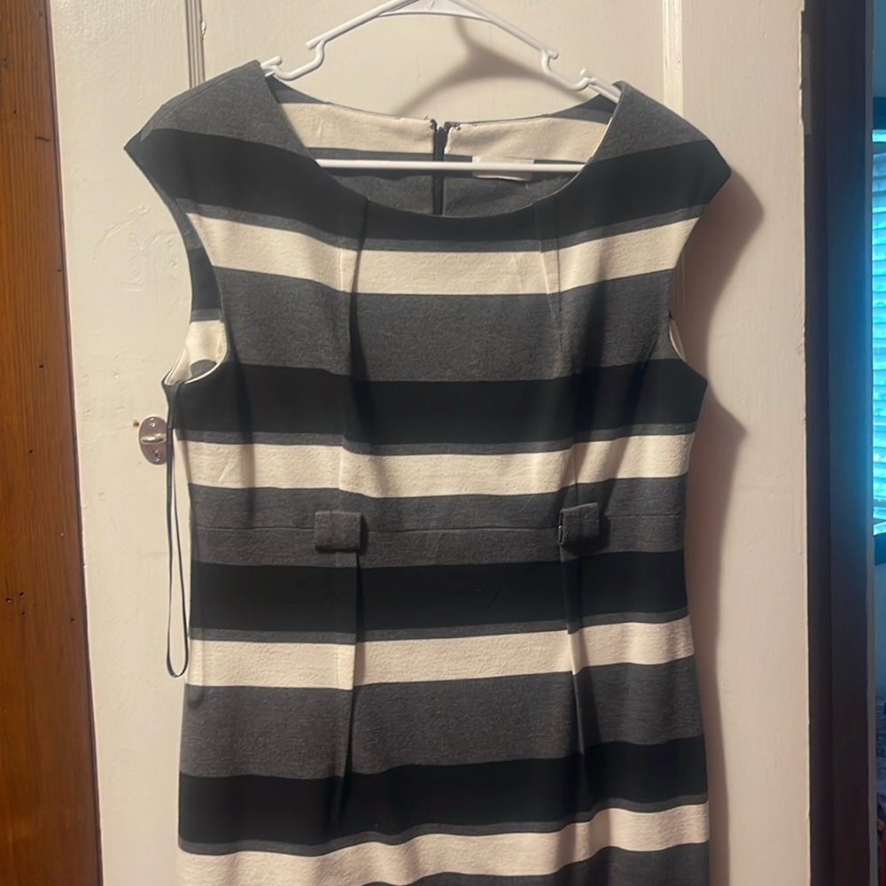 Calvin Klein black, white, and gray business sheath dress. GUC, size 12